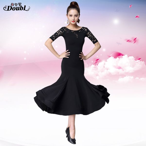 

stage wear doubl modern skirt women's dress national standard dance competition social practice long half sleeve, Black;red