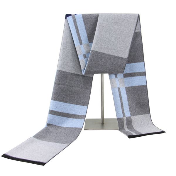 

scarf men's new winter men's scarf striped business cotton padded warm men scarfs, Blue;gray