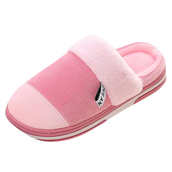 

large size casual home plus velvet winter fur slippers warm fur plush insole shoes woman comfortable cotton house slipper, Black