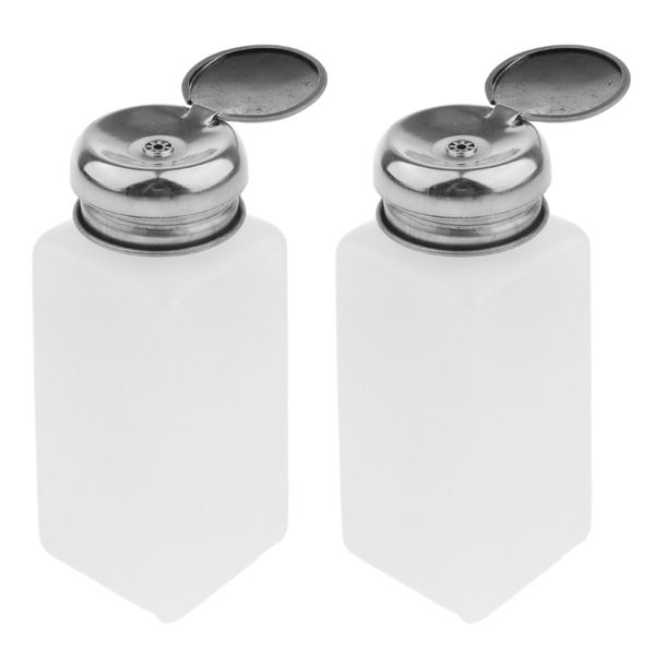 

2x nail polish remover alcohol liquid press pumping dispenser - stainless steel cap liquid dispenser pump safe square bottles