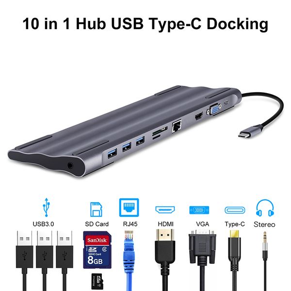 

11-in-1 type c hub usb c to rj45 hdmi audio ports mini dp port with hub tf reader дл macbook samsung huawei new