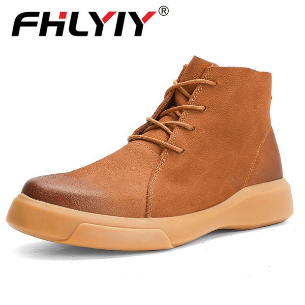 

2019 luxury italy brand autumn and winter boots men casual shoes working fashion high leather shoes chaussure homme, Black