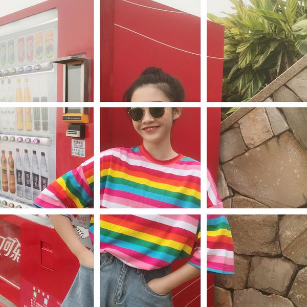 

februaryfrost women rainbow striped t shirt harajuku tshirt fashion summer short sleeve korean punk t-shirt camiseta feminina, White