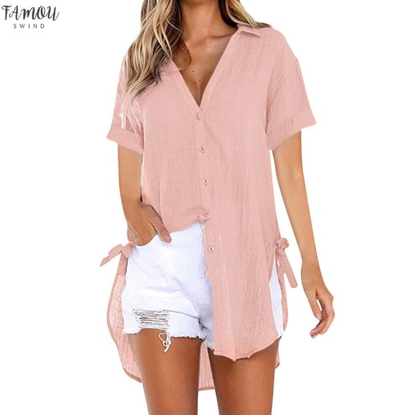 

female blouses women loose button long womens shirt cotton ladies casual shirt blouse ladies summer deep v neck new, White