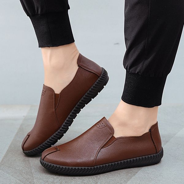

fashion leisure men leather loafer shoes solid pu slip on driving shoes spring autumm soft flat footwear, Black