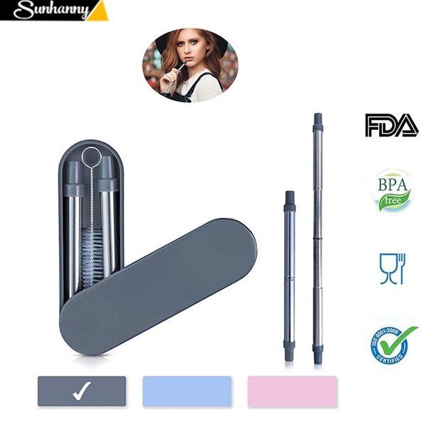 

drinking straw collapsible straw foldable reusable metal with keychain hole for travel outdoor bar accessories