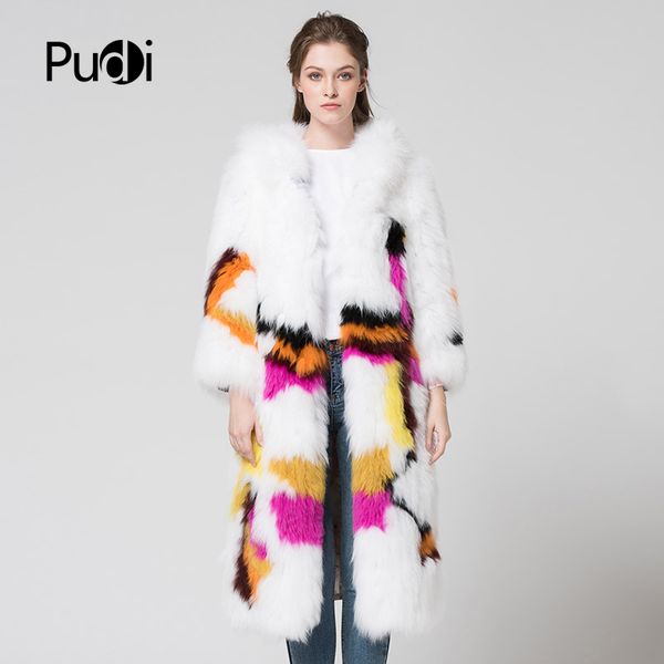

ct7048 women new knitted real fur coat full sleeve genuine winter fur long style jacket with hooded, Black