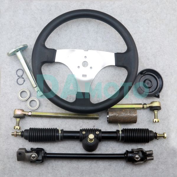 

300mm steering wheel 320mm assembly full steel gear rack pinion 380mm u joint tie rod knuckle assy for go kart buggy utv bike