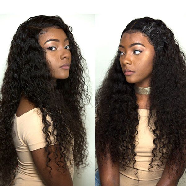 

human hair wigs glueless lace front wigs for women mongolian deep wave full lace wigs natural hairline, Black;brown