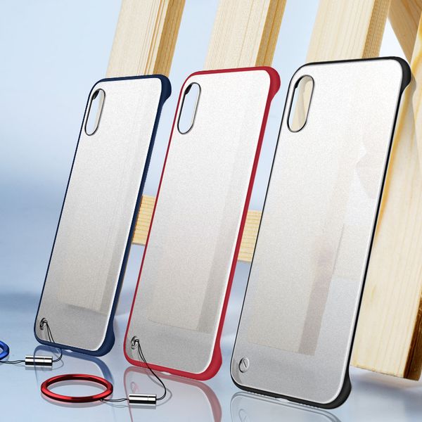 

ultra-thin frameless with finger ring phone case for iphone se 2020 11 pro max x xr xs xs max 6 6s 7 8 plus clear frosted hard pc cover