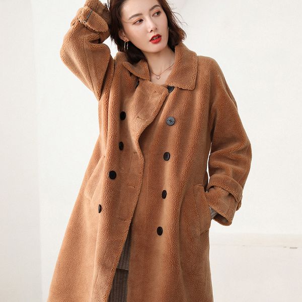 

attyyws 2019 new high-grade quality female lapel granules long coat long-sleeved knit lace wool coat women's cardigan uniform, Black