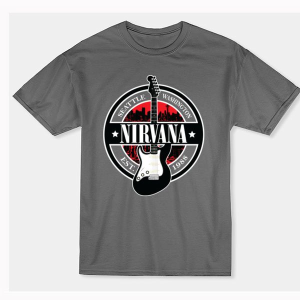 

nirvana guitar logo funny music men's t shirt rock roll cotton street t-shirts crew neck short sleeve fashion tees shirt casual print, White;black