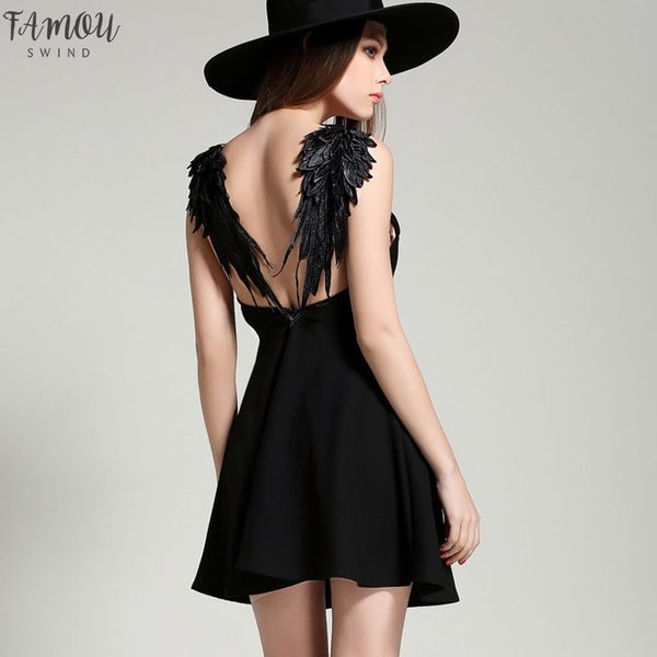 

summer sexy backless женщины платье angel wings пляж платье клуб suspender белый черный вышивки платья партии, Black;gray