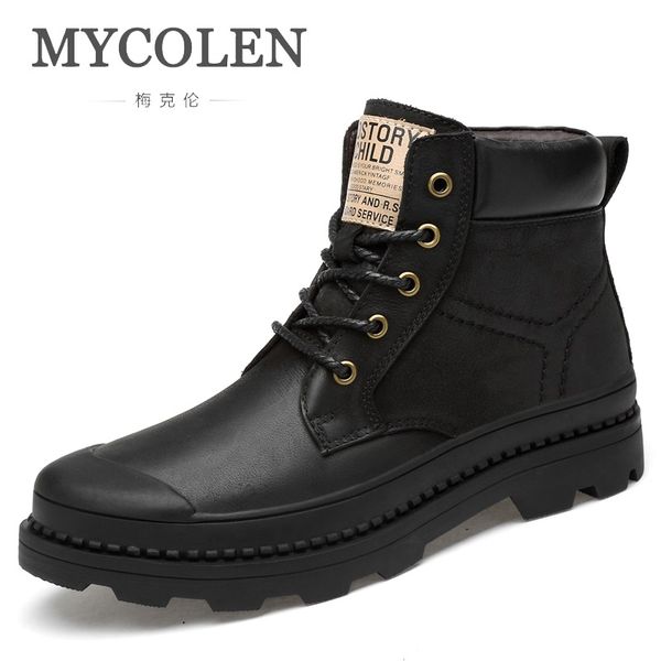 

mycolen autumn men shoes high mens work boots outdoor leather ankle boots for men safety shoes bota masculina size 37-47, Black