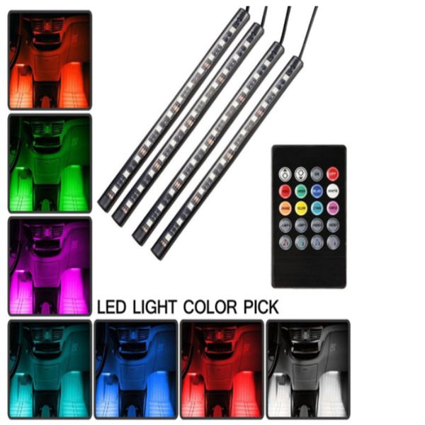 

9 led 24led atmosphere lights dash floor foot strip lights cigarette lighter adapter decorative lamp motorcycle led lamp