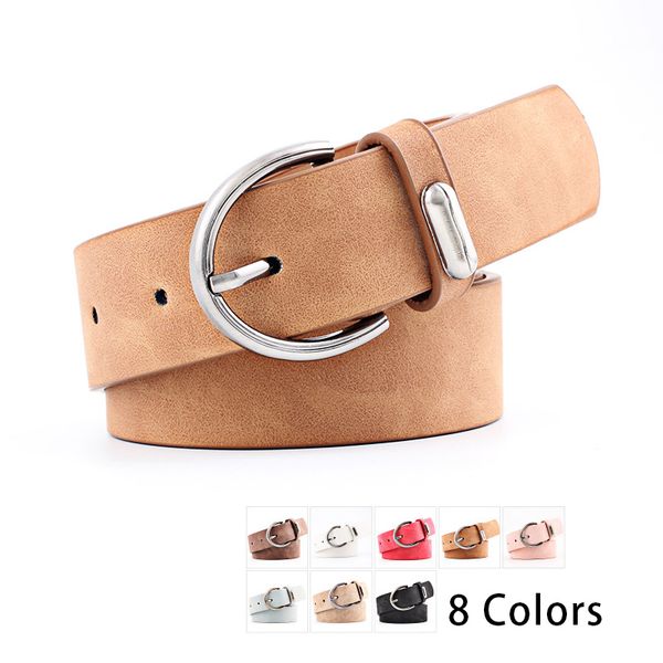 

fashion female frosted leather belt metal buckle wide belts for women dress jeans belt woman ladies faux leather straps, Black;brown