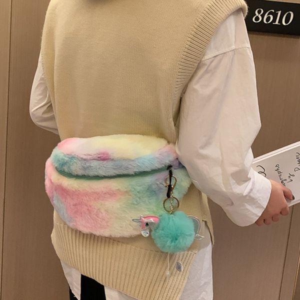 

детская поясная сумка женщины девушки поясная сумка дети единорог плюшевый пояс грудь сумка мультфильм портмоне милые девушки сумки на ремне