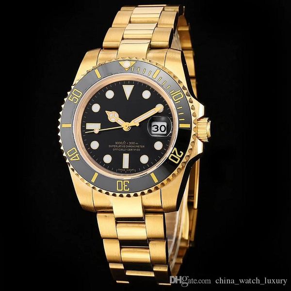 

luxury mens watch clock glide lock clasp ceramic 116610 sapphire glass automatic mechanical stainless steel business gold black men watches, Slivery;brown