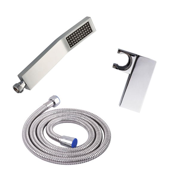 

square brass hand held shower head set with abs hand shower holder 1.5 meter stainless steel hose chrome plated