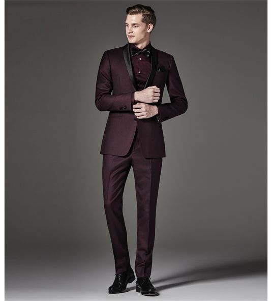 

classic designe burgundy men wedding tuxedos excellent groom tuxedos popular jacket blazer men business dinner/darty suit(jacket+pants+tie)6, Black;gray