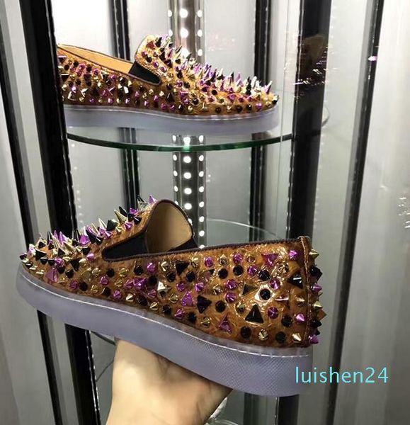 

2019 luxury designer high-end nailed shoes red shoes men casual shoes women's low-sneakers, soft bottom, leather, genuine: 35-47 l24, Black