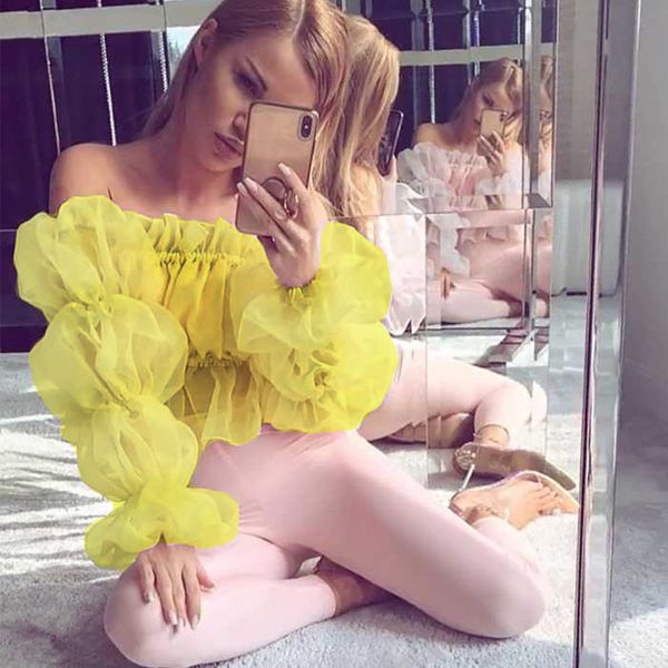 

женщины топы баски sexy pink осень зима blusas mujer с плеча рябить сетки белая блузка рубашка элегантная кадрированные, White