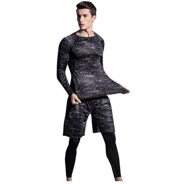 

gym clothing compression mens suit tracksuit male elastic fitness t shrit + pants fast drying sports tight, White;black
