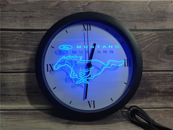 

0r064 ford mustang app rgb led neon light signs wall clock