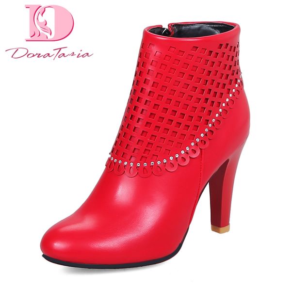 

doratasia brand new plus size 34-48 zip up ankle boots winter warm shoes woman add fur high heels office lady woman shoes, Black