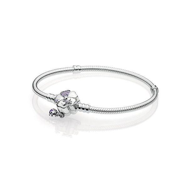 

классический 925 sterling silver фиолетовый wildflower meadow застежка браслета стерлингового серебра шарма браслет змея цепь ювелирные изде, Golden;silver