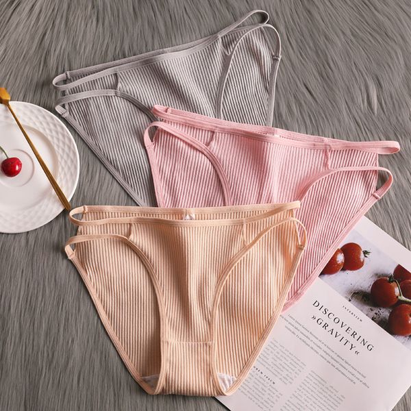 

women's panties 3pcs/lot plus size women striped cotton briefs low rise seamless ladys underwear antibacterial intimates 2022, Black;pink