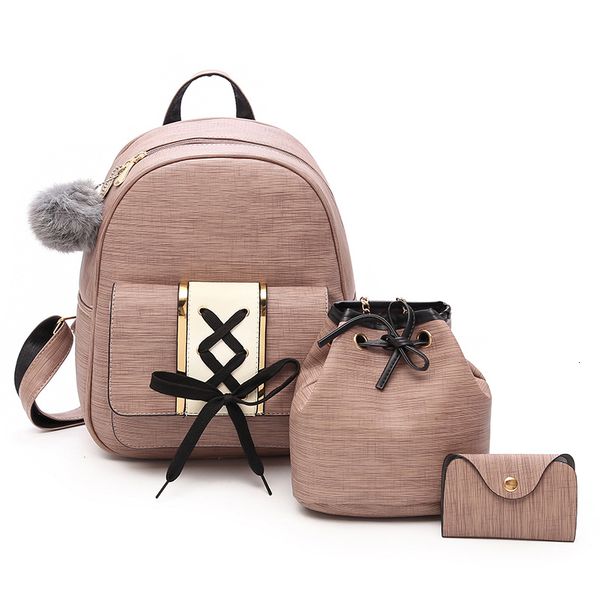 

women pu leather backpacks school bags for teenage girls travel bag new ladies shoulder 3 pieces set bag