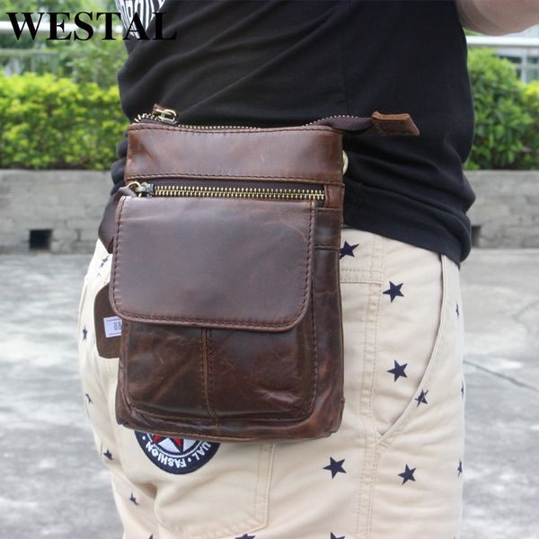 

westal waist bag for men men's genuine leather bag male fanny pack belt men phone pouch bags belt small waist/hip bags 8868