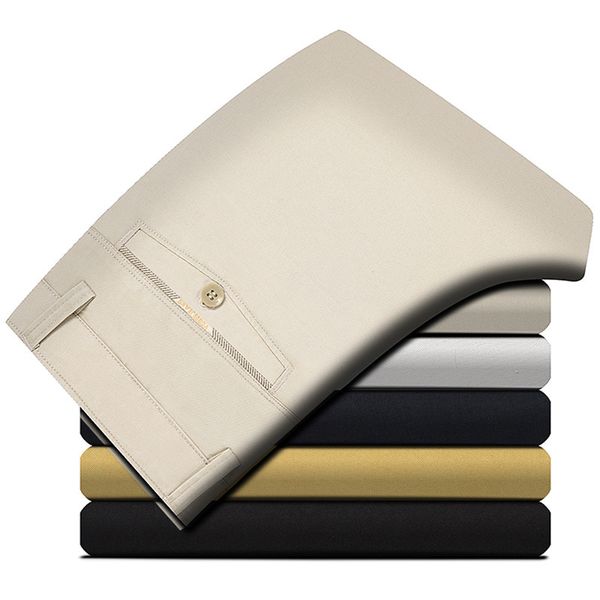 

новая мода 2020 тонкий прямые брюки мужчины повседневная хлопок мужские брюки плюс размер мужской классический бизнес летние тонкие брюки, Black