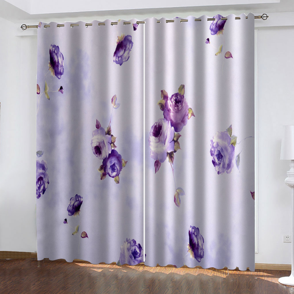 

fresh purple flower curtains bedroom living room windproof thickening blackout fabric