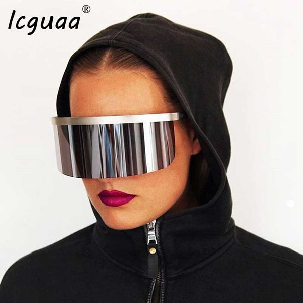 

oversized sunglasses women 2019 mirrored mask shape shield style men women windproof one large rimless lens sun glasses, Blue