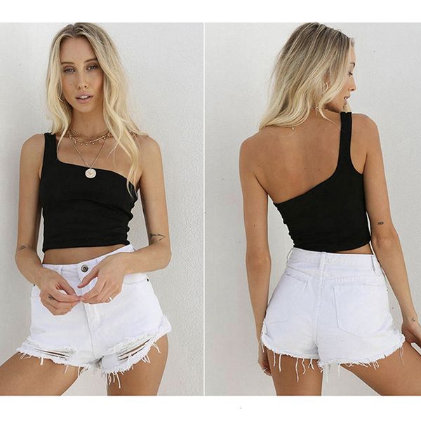 

camisole woman tanks women summer cami cropped one shoulder chest wrapped short vest nightclub ladies female for women, White