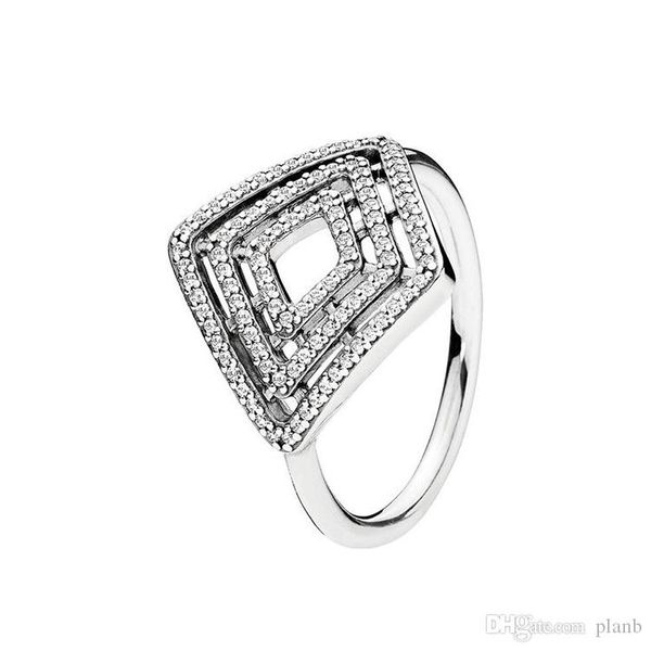 

925 sterling silver clear cz ring for pandora geometric lines ring women girls luxury designer rings with original box, Slivery;golden