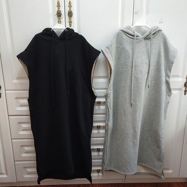 

deat] 2019 autumn pattern korean fashion sleeveless straight hooded wild slim fit long vest sport solid color coat 19m-a290, Black;white