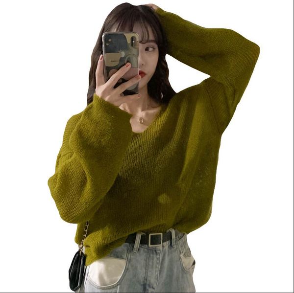 

new women's solid color v-neck long-sleeved sweater, White;black