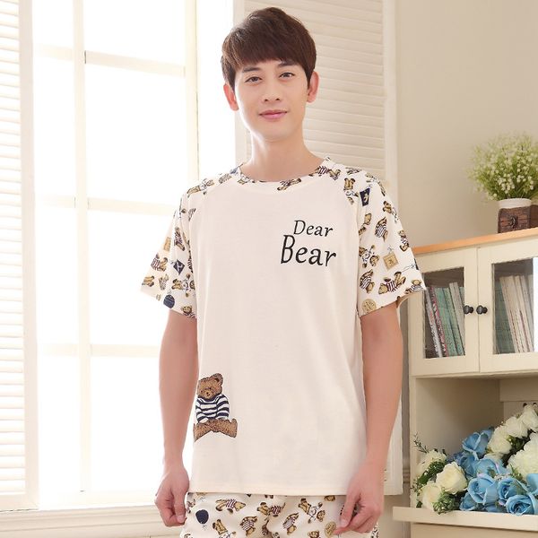 

men summer new cute korean 2019 cotton short sleeve shorts men's youth xl pajamas pajama sets mens pajama set men sleepwear, Black;brown