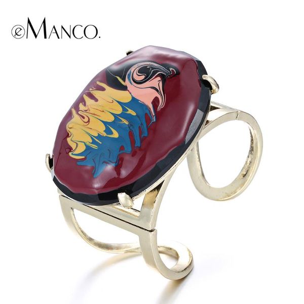 

emanco enamel cuff alloy bangle hand painted wide opening resin bangles for women gold-color metal jewelry bracelet manchette, Black