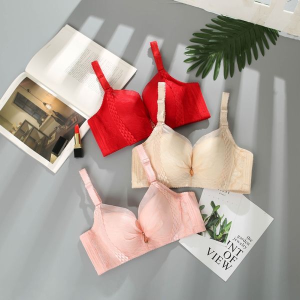 

fashion women lace bra solid color padded bras underwear lingerie deep-v push up brassiere lingerie underwear bomg, Red;black