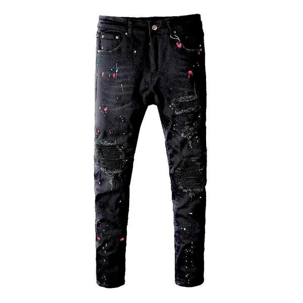 

fashion brand mens designer jeans hip hop style distressed zipper arn21 jeans mens ripped denim pants black designer, Blue