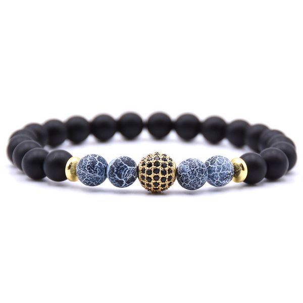 

natural stone agate tiger eye bead link gold metal charm bracelet for men and women, Black