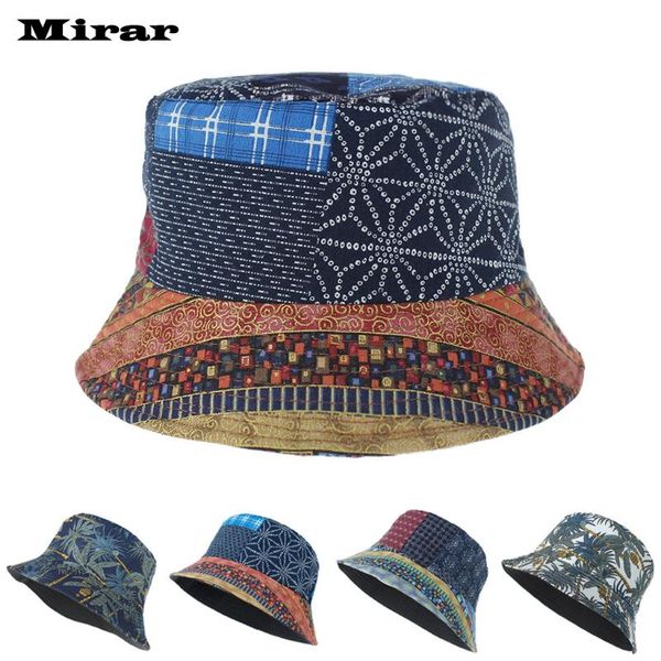 

fashion women and men print canvas two-sided outdoors bucket hat sun hat cap