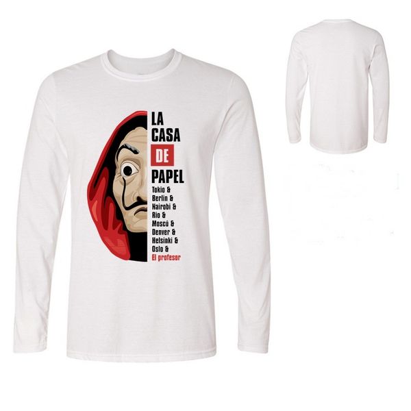 

male pre-cotton long sleeve tees house of paper t-shirt men tshirt nombres la casa de papel money heist tv branded t shirt, White;black