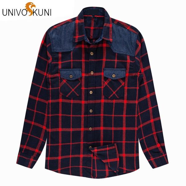 

univos kuni new autumn fashion brand men shirt slim fit men long sleeve shirt plaid 100% cotton casual social j484, White;black