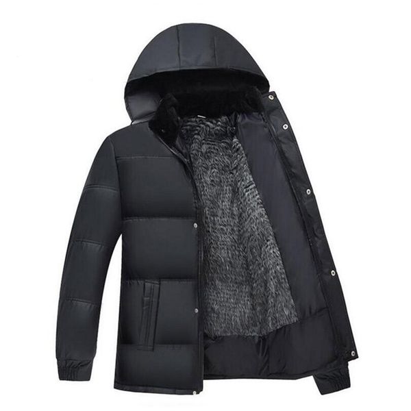 

men thick coat parka heavy jackets hooded outwear cotton padded man, Black