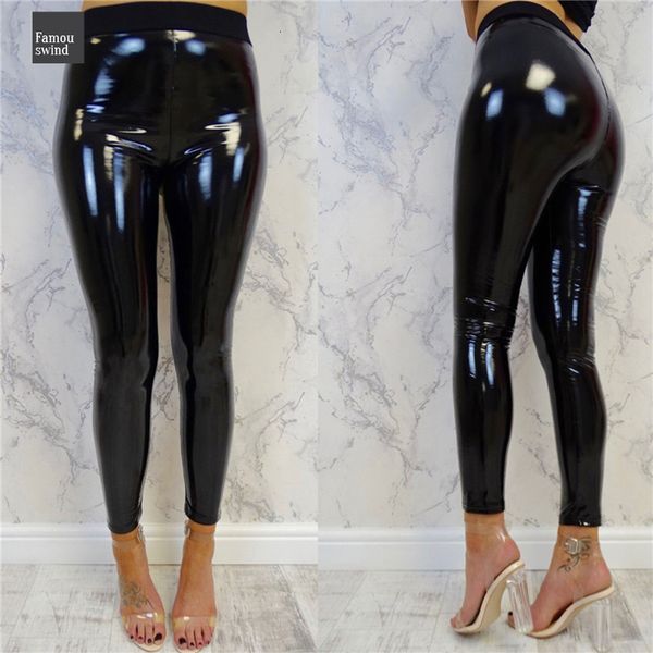 

леггинсы женщины wet look pu кожаные поножи черный красный серебряный тонкий длинные брюки женские сексуальные леггинсы брюки светоотражающи, Black